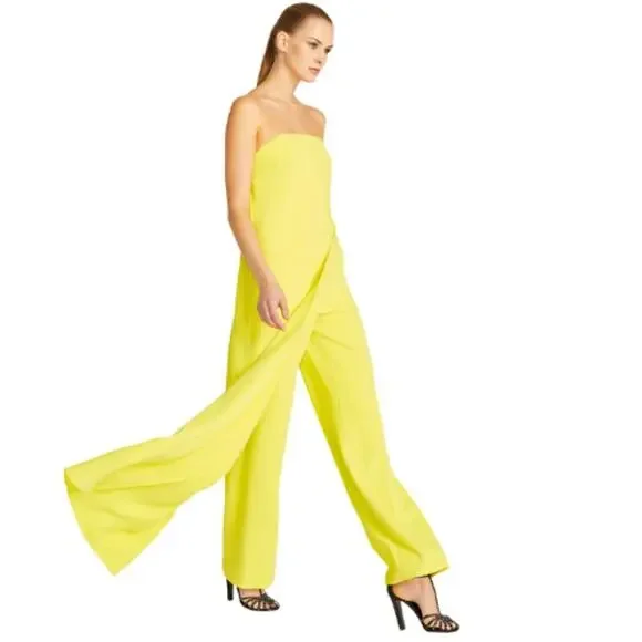 Halston Lil Crepe Jumpsuit in Bright Yellow Plus Size 16